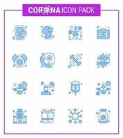 coronavirus 16 blu icona impostato su il tema di corona epidemico contiene icone come come medicina primo aiuto persone polmonite polmone virale coronavirus 2019 nov malattia vettore design elementi