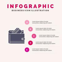 portafoglio denaro contante credito carta dollaro finanza i soldi solido icona infografica 5 passaggi presentazione sfondo vettore