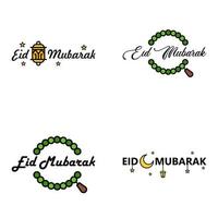 4 moderno eid Fitr saluti scritto nel Arabo calligrafia decorativo testo per saluto carta e desiderando il contento eid su Questo religioso occasione vettore