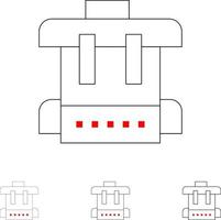 Borsa formazione scolastica scuola grassetto e magro nero linea icona impostato vettore
