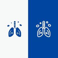 inquinamento cancro cuore polmone organo linea e glifo solido icona blu bandiera linea e glifo solido icona blu bandiera vettore