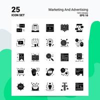 25 marketing e pubblicità icona impostato 100 modificabile eps 10 File attività commerciale logo concetto idee solido glifo icona design vettore