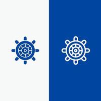barca nave ruota linea e glifo solido icona blu bandiera linea e glifo solido icona blu bandiera vettore