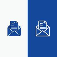 posta e-mail lavoro zecca bene linea e glifo solido icona blu bandiera linea e glifo solido icona blu bandiera vettore