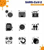 coronavirus precauzione suggerimenti icona per assistenza sanitaria linee guida presentazione 9 solido glifo nero icona imballare come come proteggere assicurazione tempo informazione cartello virale coronavirus 2019 nov malattia vettore des