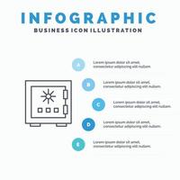 serratura scatola depositare protezione sicuro sicurezza sicurezza linea icona con 5 passaggi presentazione infografica sfondo vettore