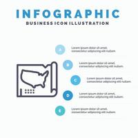 carta geografica stati unito Stati Uniti d'America linea icona con 5 passaggi presentazione infografica sfondo vettore