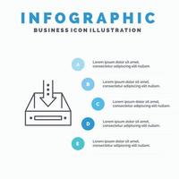 Posta in arrivo scatola Consiglio dei ministri documento vuoto progetto linea icona con 5 passaggi presentazione infografica sfondo vettore