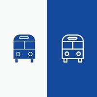 auto autobus consegnare logistica trasporto linea e glifo solido icona blu bandiera linea e glifo solido icona blu bandiera vettore