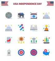 Stati Uniti d'America contento indipendenza pictogram impostato di 16 semplice appartamenti di fuoco d'artificio celebrazione calendario Wisconsin madison modificabile Stati Uniti d'America giorno vettore design elementi