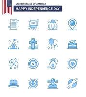 16 Stati Uniti d'America blu imballare di indipendenza giorno segni e simboli di tenda campo punto di riferimento cartello Posizione modificabile Stati Uniti d'America giorno vettore design elementi
