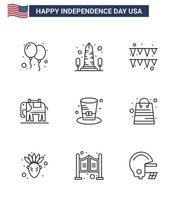 Stati Uniti d'America contento indipendenza pictogram impostato di 9 semplice Linee di presidenti giorno Washington Stati Uniti d'America elefante modificabile Stati Uniti d'America giorno vettore design elementi