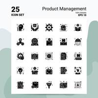 25 Prodotto gestione icona impostato 100 modificabile eps 10 File attività commerciale logo concetto idee solido glifo icona design vettore