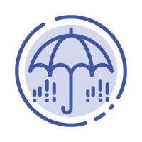 ombrello pioggia tempo metereologico primavera blu tratteggiata linea linea icona vettore