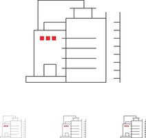 edificio costruzione fabbrica industria grassetto e magro nero linea icona impostato vettore