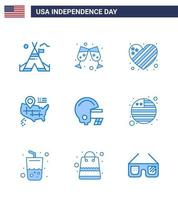 impostato di 9 Stati Uniti d'America giorno icone americano simboli indipendenza giorno segni per nazione calcio bandiera americano carta geografica modificabile Stati Uniti d'America giorno vettore design elementi