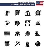 contento indipendenza giorno 4 ° luglio impostato di 16 solido glifi americano pittogramma di nazione nativo americano bandiera americano militare modificabile Stati Uniti d'America giorno vettore design elementi