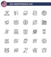 contento indipendenza giorno 4 ° luglio impostato di 25 Linee americano pittogramma di ringraziamento americano torta Magia cappello berretto modificabile Stati Uniti d'America giorno vettore design elementi