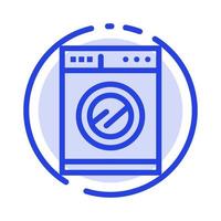 cucina macchina lavaggio blu tratteggiata linea linea icona vettore