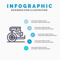 carro cavalli vecchio Principe Grecia linea icona con 5 passaggi presentazione infografica sfondo vettore