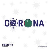 turkmenistan coronavirus tipografia covid19 nazione bandiera restare casa restare salutare prendere cura di il tuo proprio Salute vettore