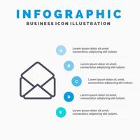 posta e-mail Aperto linea icona con 5 passaggi presentazione infografica sfondo vettore