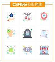 coronavirus prevenzione impostato icone 9 piatto colore icona come come mortalità contare ospedale virus naso virale coronavirus 2019 nov malattia vettore design elementi