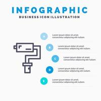 dipingere rullo spazzola pittore attrezzo linea icona con 5 passaggi presentazione infografica sfondo vettore