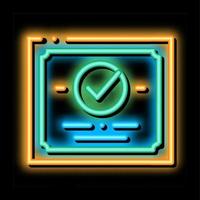 certificato diploma con approvato marchio neon splendore icona illustrazione vettore