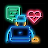 medico chat con paziente neon splendore icona illustrazione vettore