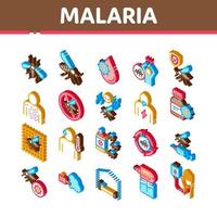 malaria malattia dengue isometrico icone impostato vettore