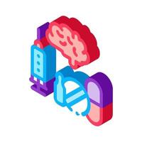 cervello, siringa e pillole isometrico icona vettore illustrazione