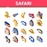 safari viaggio isometrico elementi icone impostato vettore