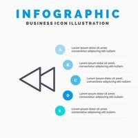 freccia indietro inverso riavvolgere linea icona con 5 passaggi presentazione infografica sfondo vettore