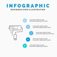 spazzola dipingere rullo parete pennello linea icona con 5 passaggi presentazione infografica sfondo vettore