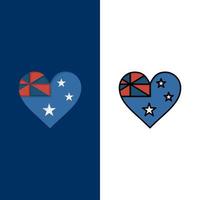 Australia nazione bandiera nazione icone piatto e linea pieno icona impostato vettore blu sfondo