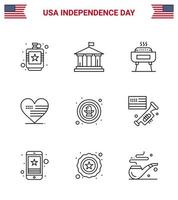 contento indipendenza giorno 4 ° luglio impostato di 9 Linee americano pittogramma di americano americano Stati Uniti d'America amore vacanza modificabile Stati Uniti d'America giorno vettore design elementi