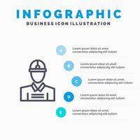 costruzione ingegnere lavoratore opera linea icona con 5 passaggi presentazione infografica sfondo vettore