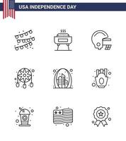 9 creativo Stati Uniti d'America icone moderno indipendenza segni e 4 ° luglio simboli di punto di riferimento edificio calcio arco sognare Catcher modificabile Stati Uniti d'America giorno vettore design elementi