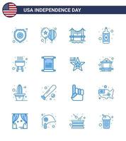 Stati Uniti d'America contento indipendenza pictogram impostato di 16 semplice blues di cucinare barbecue ponte vino alcool modificabile Stati Uniti d'America giorno vettore design elementi