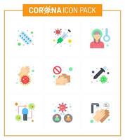 covid19 icona impostato per Infografica 9 piatto colore imballare come come covid batteri vaccino malattia febbre dolore virale coronavirus 2019 nov malattia vettore design elementi