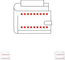portafoglio denaro contante finanza i soldi personale borsa grassetto e magro nero linea icona impostato vettore