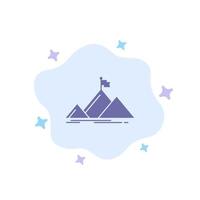 successo montagna picco bandiera blu icona su astratto nube sfondo vettore