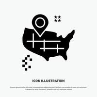 Posizione carta geografica americano solido glifo icona vettore