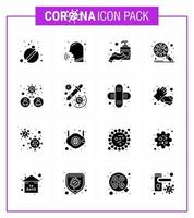 coronavirus consapevolezza icona 16 solido glifo nero icone icona incluso virus protezione febbre corona disinfettante virale coronavirus 2019 nov malattia vettore design elementi