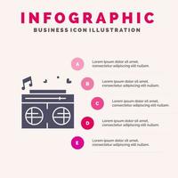 Radio amore cuore nozze solido icona infografica 5 passaggi presentazione sfondo vettore