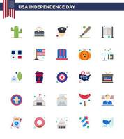Stati Uniti d'America contento indipendenza pictogram impostato di 25 semplice appartamenti di porte Stati Uniti d'America uomo gli sport baseball modificabile Stati Uniti d'America giorno vettore design elementi