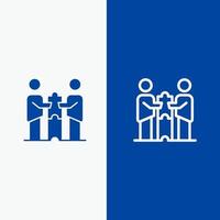 partner collaborazione attività commerciale cooperazione partner associazione linea e glifo solido icona blu bandiera linea e glifo solido icona blu bandiera vettore