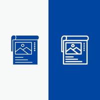 sfondo manifesto opuscolo linea e glifo solido icona blu bandiera vettore