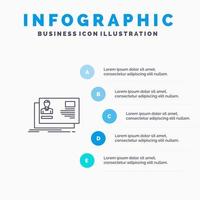 id utente identità carta invito linea icona con 5 passaggi presentazione infografica sfondo vettore